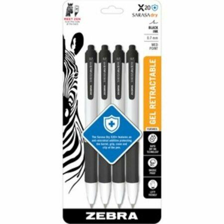 ZEBRA PEN 0.7 mm Sarasa Dry X20 Plus Retractable protective Gel Pens, Black, 4PK ZEB41614